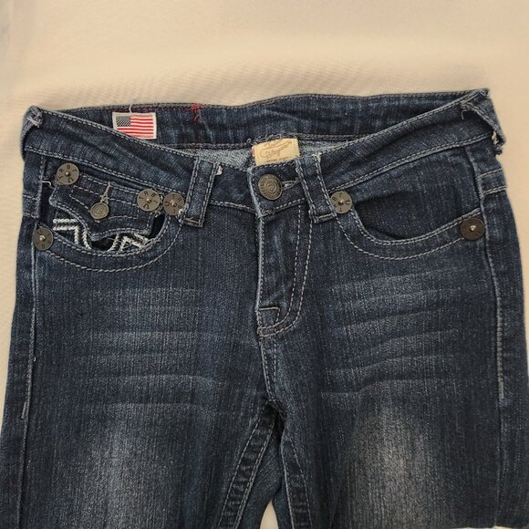 True Religion Jeans Womens 25 Blue Denim Joey Super T Stitched Flap Pockets EUC - Picture 7 of 13